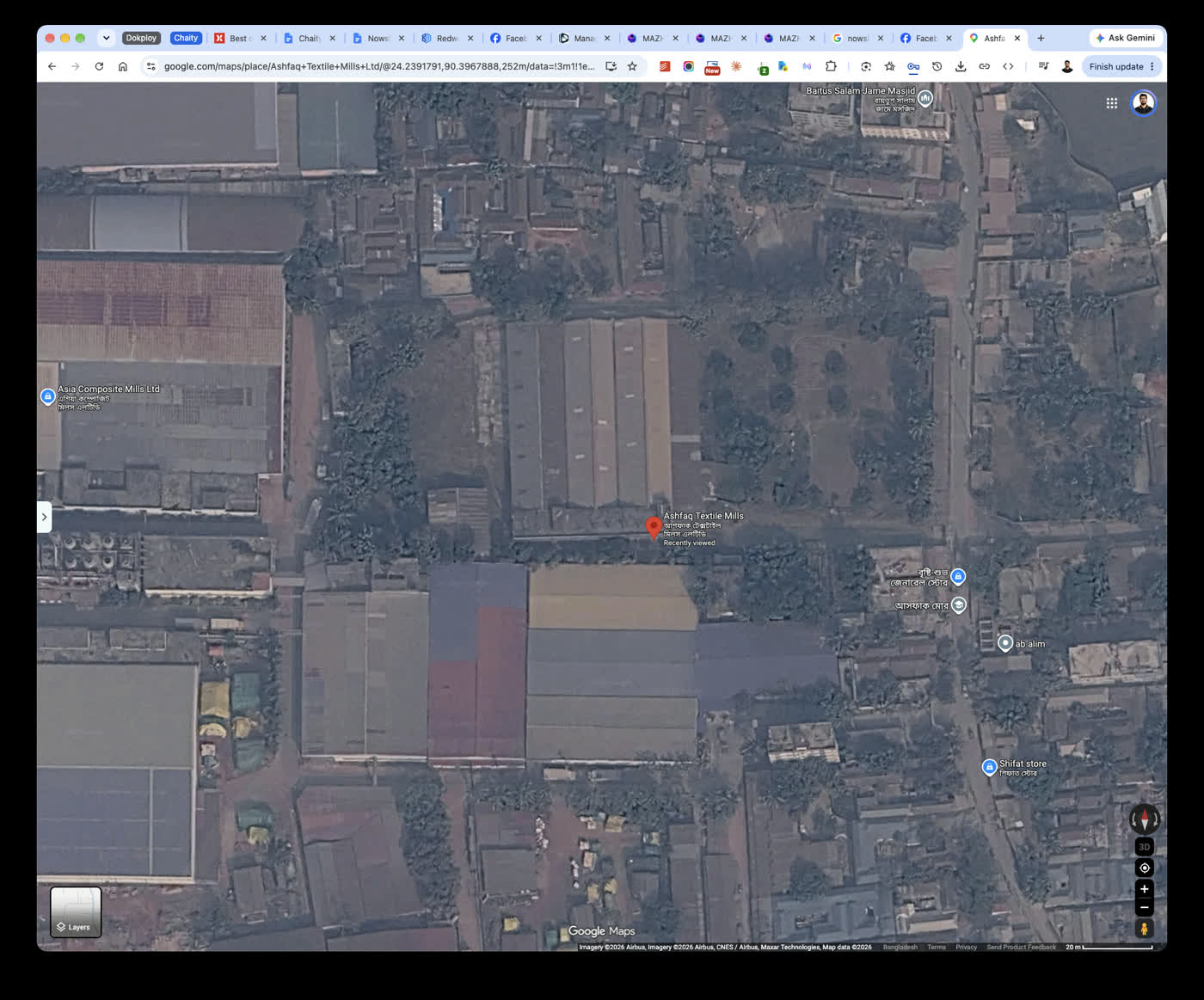 CLIENT-SUPPLIED GOOGLE MAPS SATELLITE VIEW · NOT A SURVEY for 10 Bigha Industrial Factory Site in Mawna, Gazipur